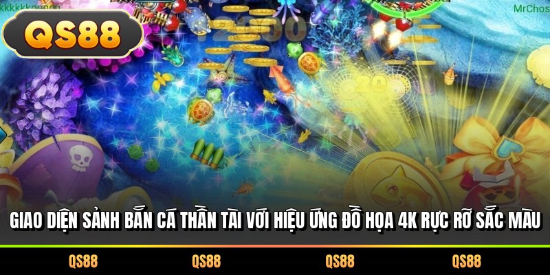 Giao diện sảnh bắn cá thần tài với hiệu ứng đồ họa 4K rực rỡ sắc màu